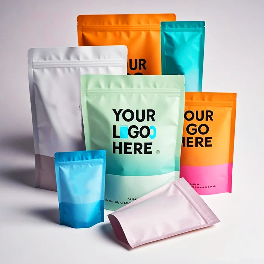 Stand up Pouch Moisture Proof Food Grade Mylar Packaging Bags Heat Seal Zipper Top Custom Glossy Printed Blue