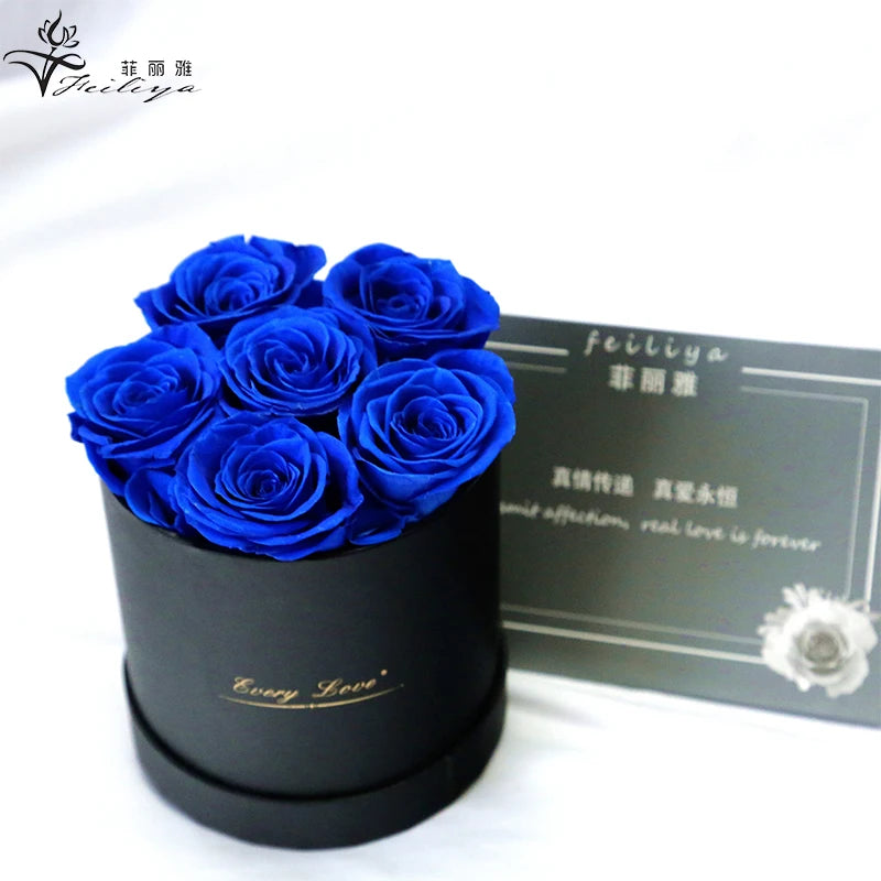 Every Love Hot Sale Long Life Eternal 6 Pieces Preserved Roses Flower in Round Gift Box for Valentine Day
