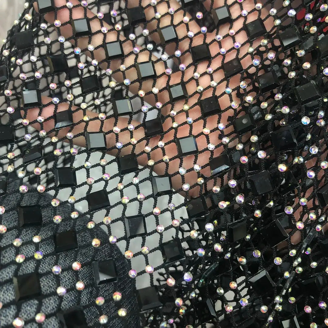 Wholesale Haute Crystals Rhinestone White Square Diamonds Rhinestone Beaded Mesh Fabric
