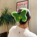 In Stock! 19cm Big Size Real Rex Rabbit Butterfly Hair Claw Women Fashion Lovely Plush Hair Clip for  Winter Christmas Day
