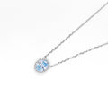 Classic Light Blue Oval Ice Cut Halo Pendant 925 Silver Rhodium Plated Jewelry Women'S Necklace