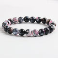 8mm Black Stripe Rhodonite  Bracelet Handmade Round Beads Elastic  Natural for Women