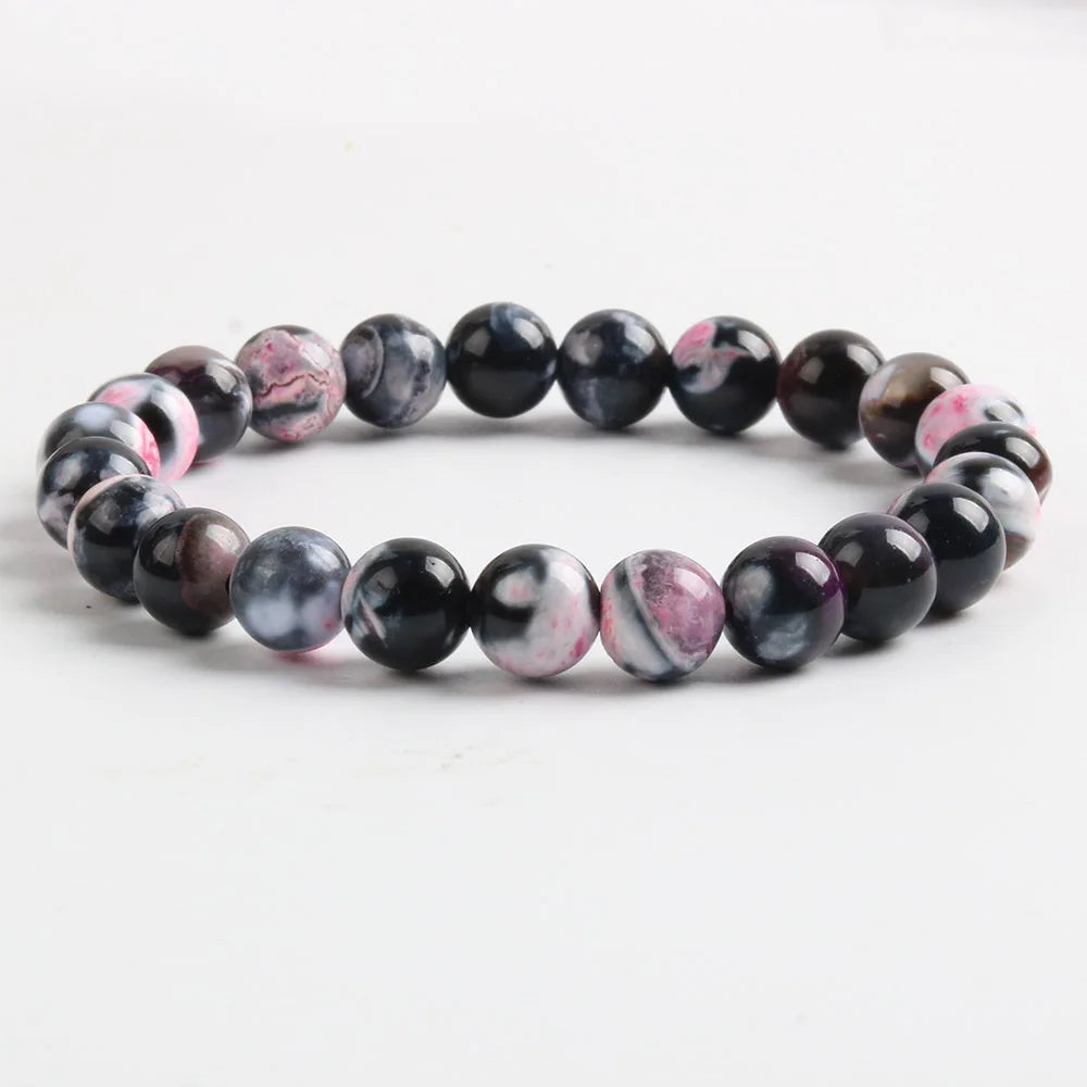 8mm Black Stripe Rhodonite  Bracelet Handmade Round Beads Elastic  Natural for Women