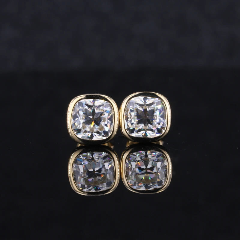 Starsgem Cushion Old European Cut 14k Moissanite Stud Bridal Gold Costume Earrings