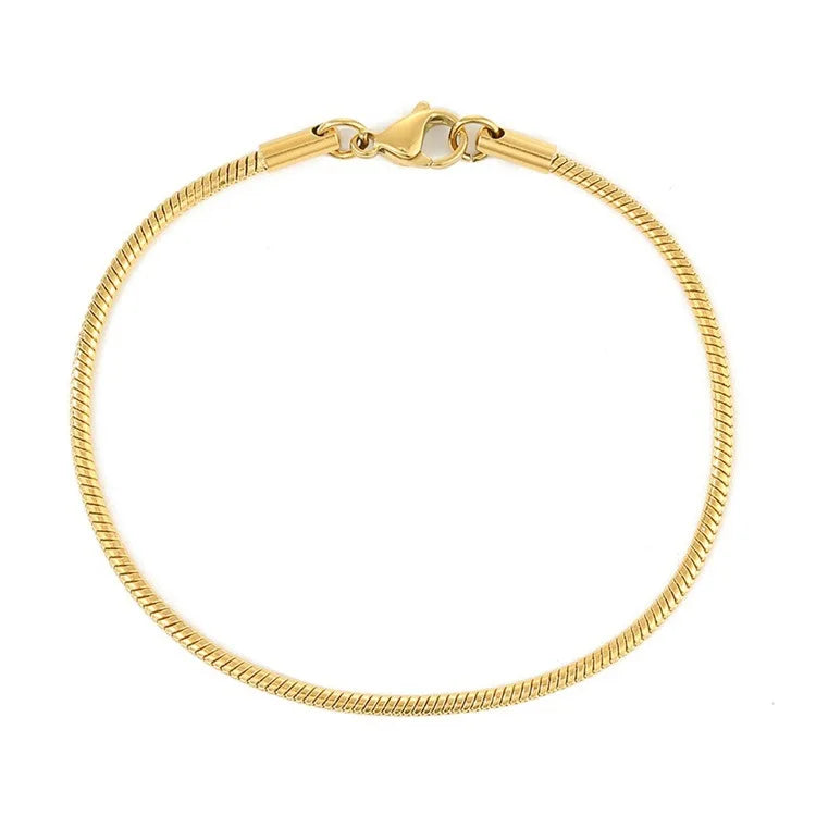 New Stainless Steel 1mm 1.5mm 2mm Snake Chain Custom Charm Women Jewelry Gold Plated Bracelet