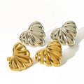 Stainless Steel Exaggeration Style Waterproof Jewelry 18k Gold Plated Striped Heart Shaped Earrings Hypoallergenic Women YF3873