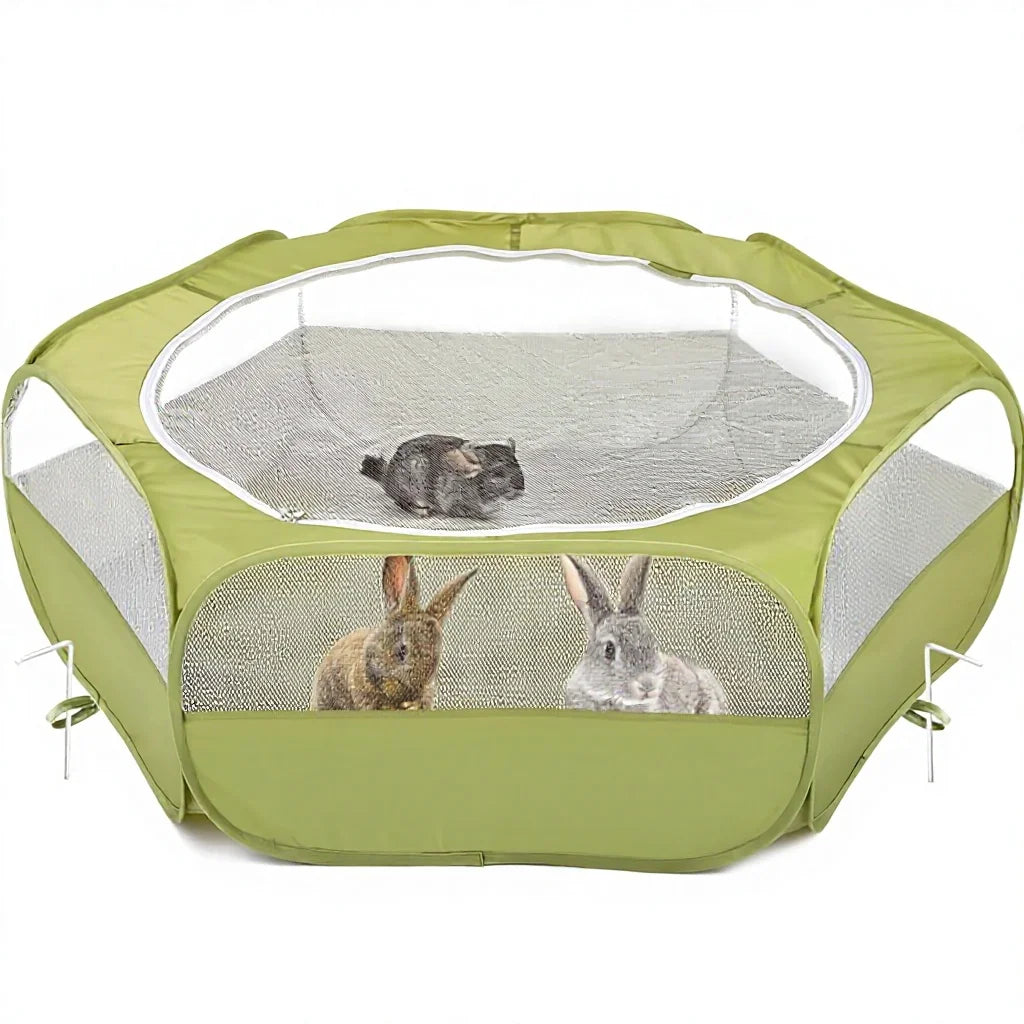 Pawaboo Small Animals Playpen Waterproof Zippered Cover Portable Outdoor Yard Fence 3 Metal Rods for Chick/Kitten/Puppy/Guinea