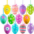 Hstyle 12pcs/pack New Colorful Egg Hanging Ornaments Easter Decoration Plastic Decorative Hand Painted Eggs Crafts Ornaments