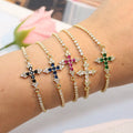 BC1501 Gold Plated Brass Cross Bracelets Zircon Tennis Bolo Chain Religious Cross Bracelets for Women Christian Jewelry