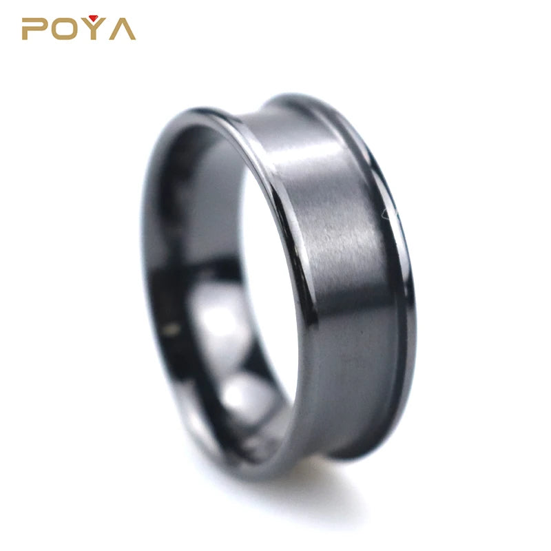 8mm Polished Flat Edge Matte Finished Wide Single Channel Setting Black Ceramic Ring Blank for Inlay