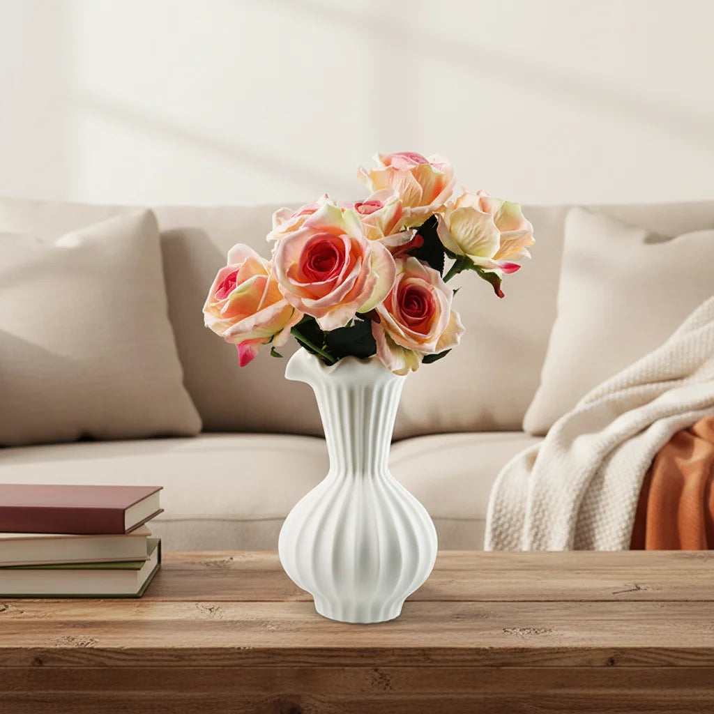 LIVEFUN Creative Simple Line Big Ceramic Tabletop Vase European Style Elegant Fine Plain White Wedding Handmade Eco-Friendly