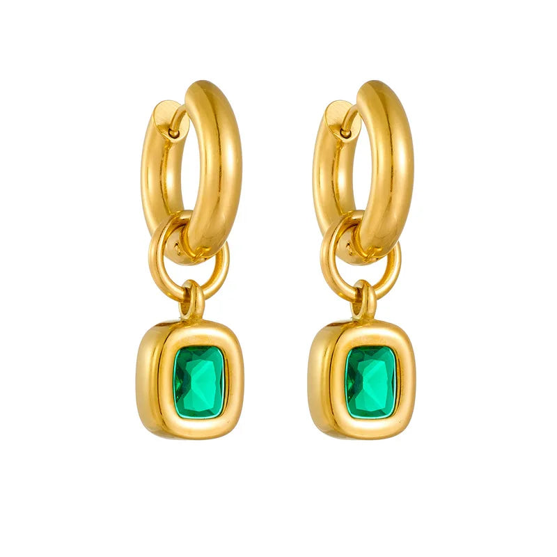 2023 New Non Tarnish 316L Stainless Steel Hoop Earrings 18k Pvd Gold Plated Zircon Drop Earrings for Women Lady