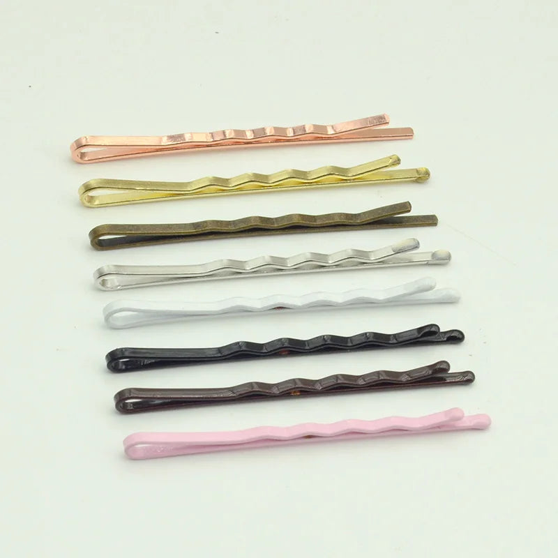 5.5cm White Waved Metal Bobby Pins Plain Hair Slider for DIY Hair Bows Accessories Pink Coffee Black Silver