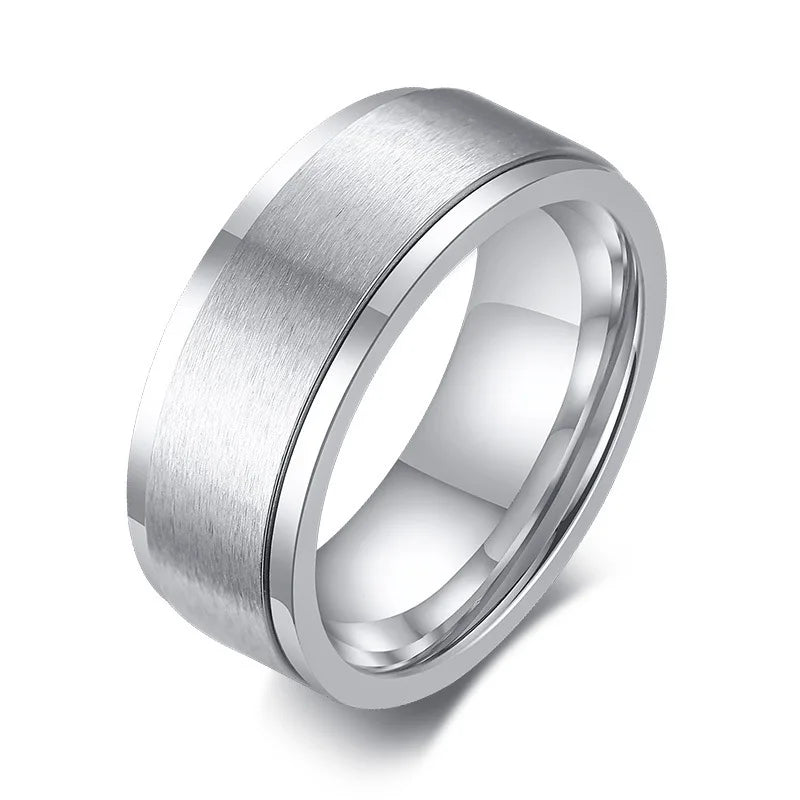 3 Colors 8mm Men Stainless Steel Meditation Anxiety Rotatable Ring Spinner