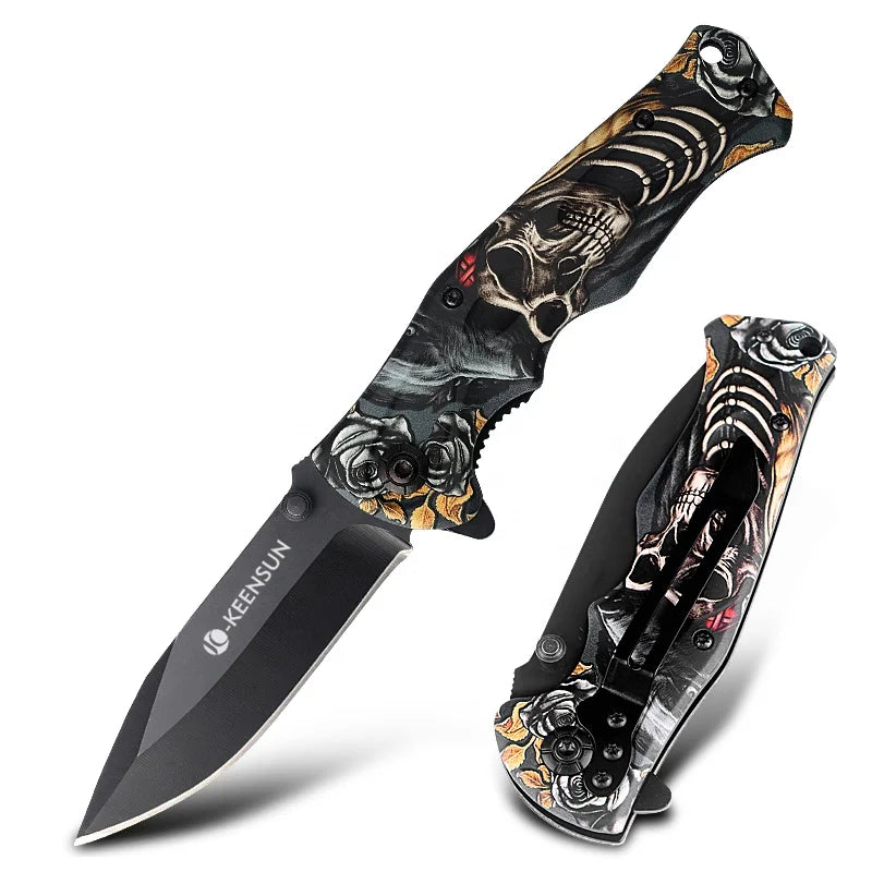 Wholesale Low MOQ Edc Portable Hunting Skull 3D Printing Tactical Survival Outdoor Folding Camping Pocket Knife for Sale