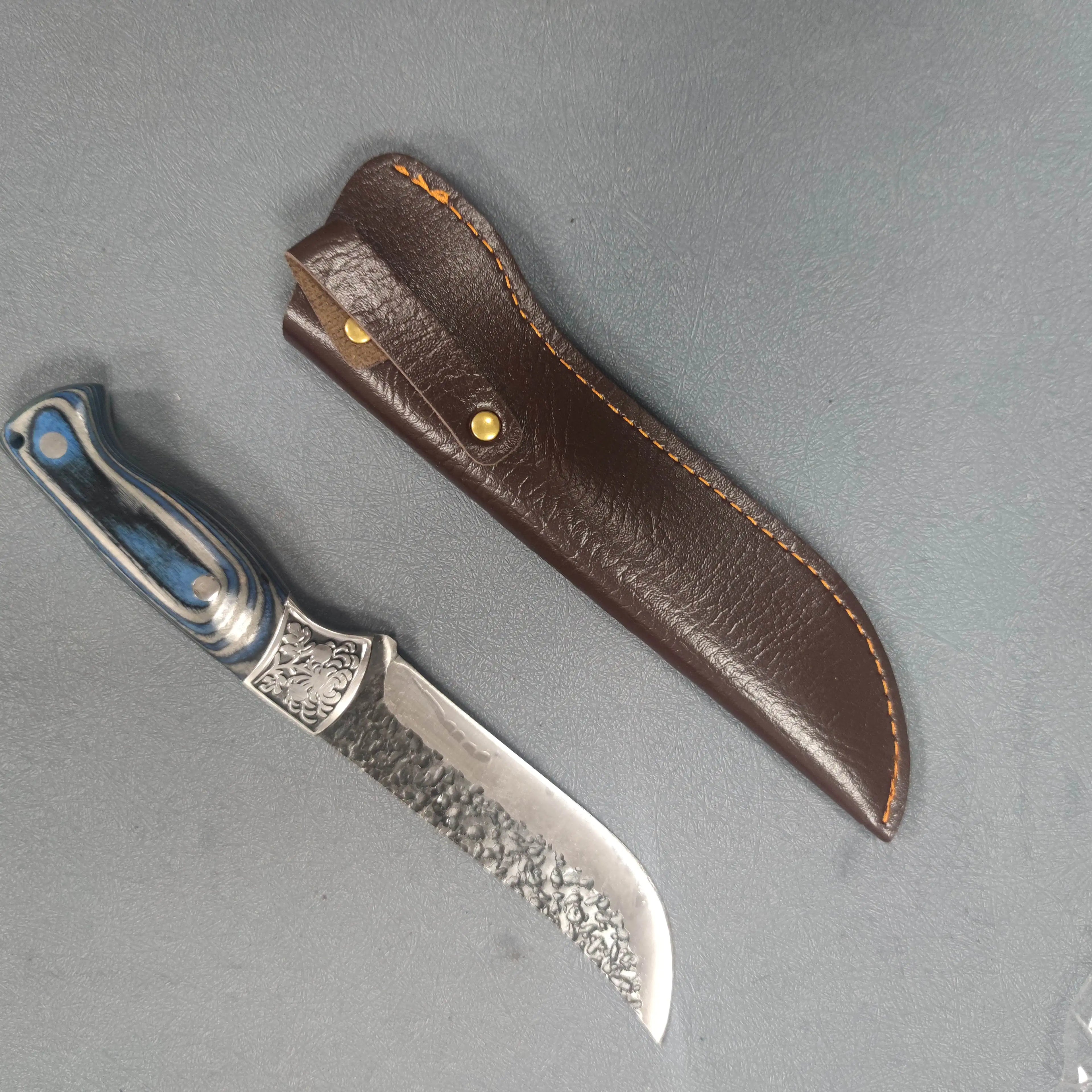 Good Priced Stainless Steel Knife Blue Pakka Wood Handle Black Oxided Blade for Boning Butcher Knife Serbian Kitchen Chef Knives