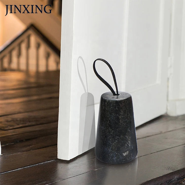 Natural Stone Marble Black Round Modern Door Stopper Handle Floor Stopper Decorative Heavy Weight Still Life Pattern Handicraft