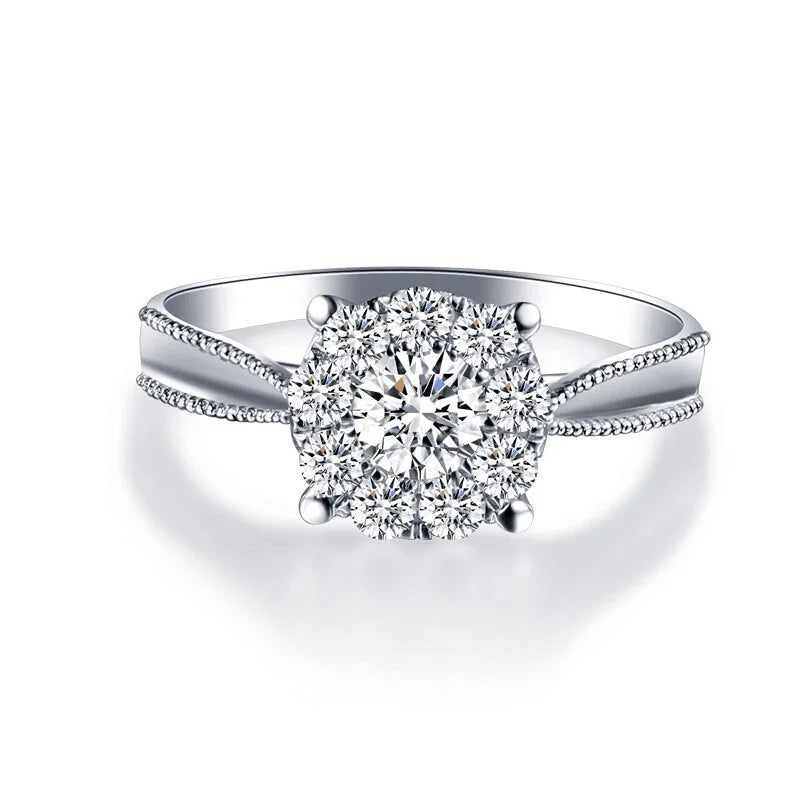 Silver Plated Wedding Ring For Women Luxury Delicate Engagement Rings Petal Simulation Moissanite Diamond Open Adjustable Ring