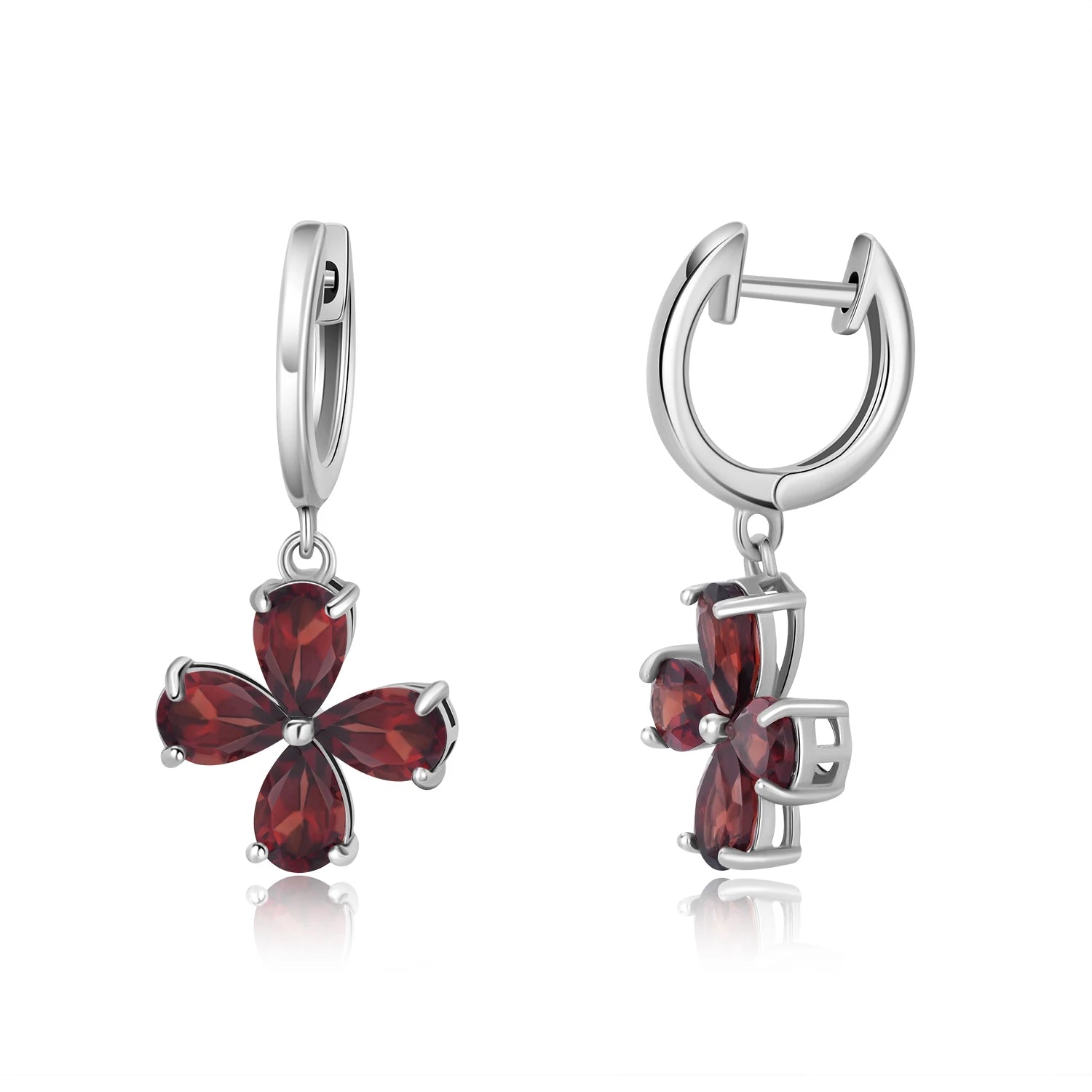 YBO 925 Sterling Silver Fashion Jewelry Earrings for Women Natural Stone Water Drop Garnet Flower for Weddings and Parties