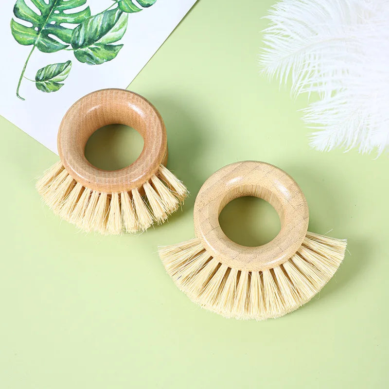 XLR Plastic Bristle With Bamboo Handle Dish Brush Scrub Brush for Baking and Cleaning Circle PP Brush