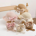 Girls Summer Foldable Bowknot Lace Woven Bucket Hat Custom Children Straw Bag Beach Hats  Kids Straw Hat With Bag Sets