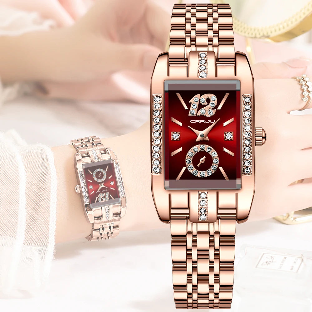 CRRJU Women Watches Luxury Rhinestone Fashion Elegant Wristwatch Quartz Watch for Girl Ladies Clock Relogio Feminino