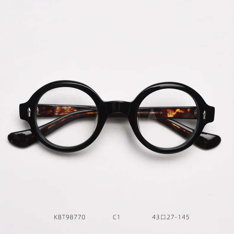 Vintage Round Punk Acetate Optical Glasses Frames Men Handmade High-Grade Spring Leg Glasses Women Punkfashion Eyeglasses