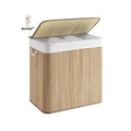 KUYUE Bamboo Rectangular Storage Hamper with 3 Handles Foldable Laundry Basket with Lid Multi-Purpose Bag for Clothes Washing
