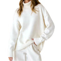 Winter New Fashion Urban Casual Color Contrast Design Thread Decoration Knitted Sweater Women