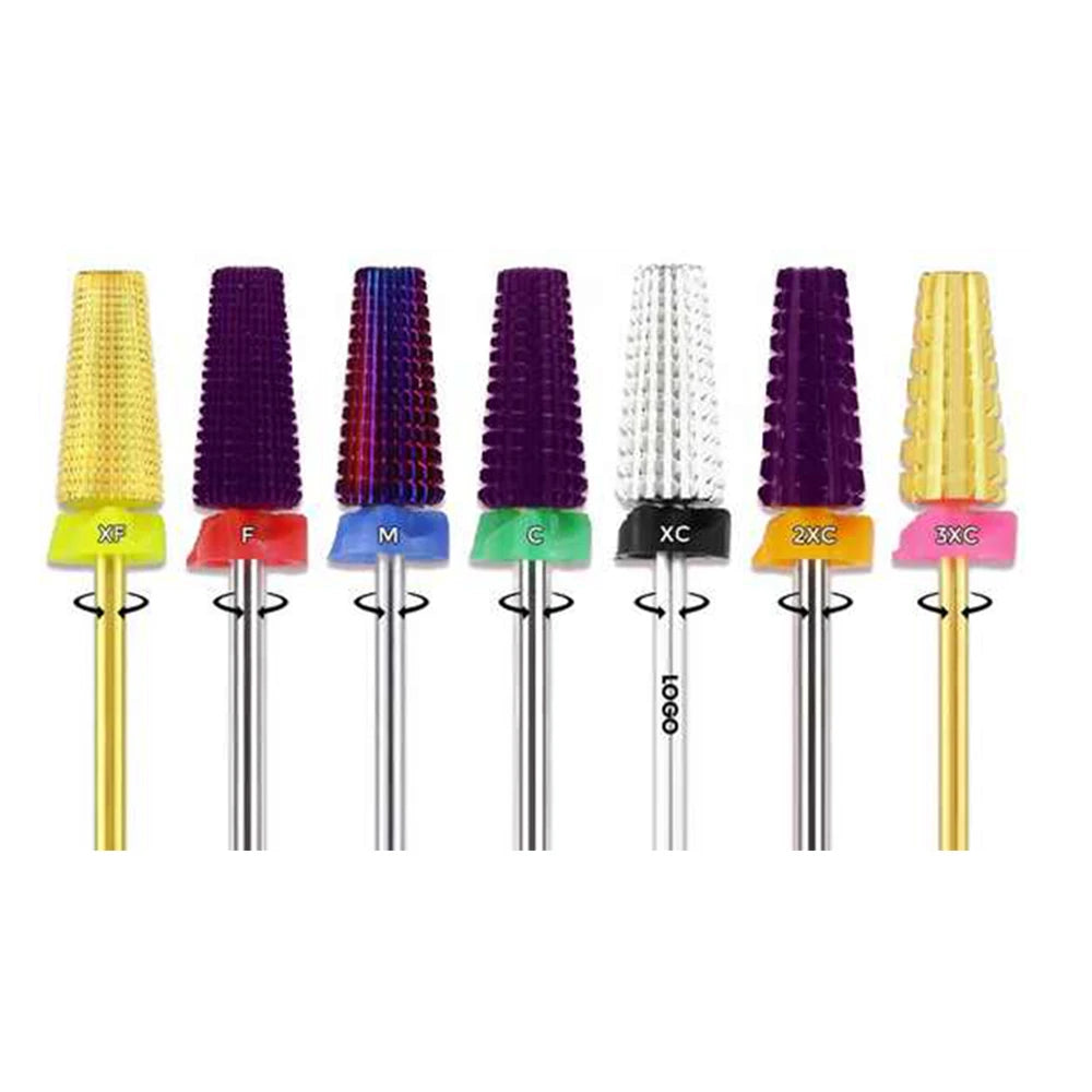 Yaqin 3/32" Small Two-Way 16mm Flat Top Tapered Nail Bit Milling Cutter Fine 5 in 1 Nail Drill Bit Carbide