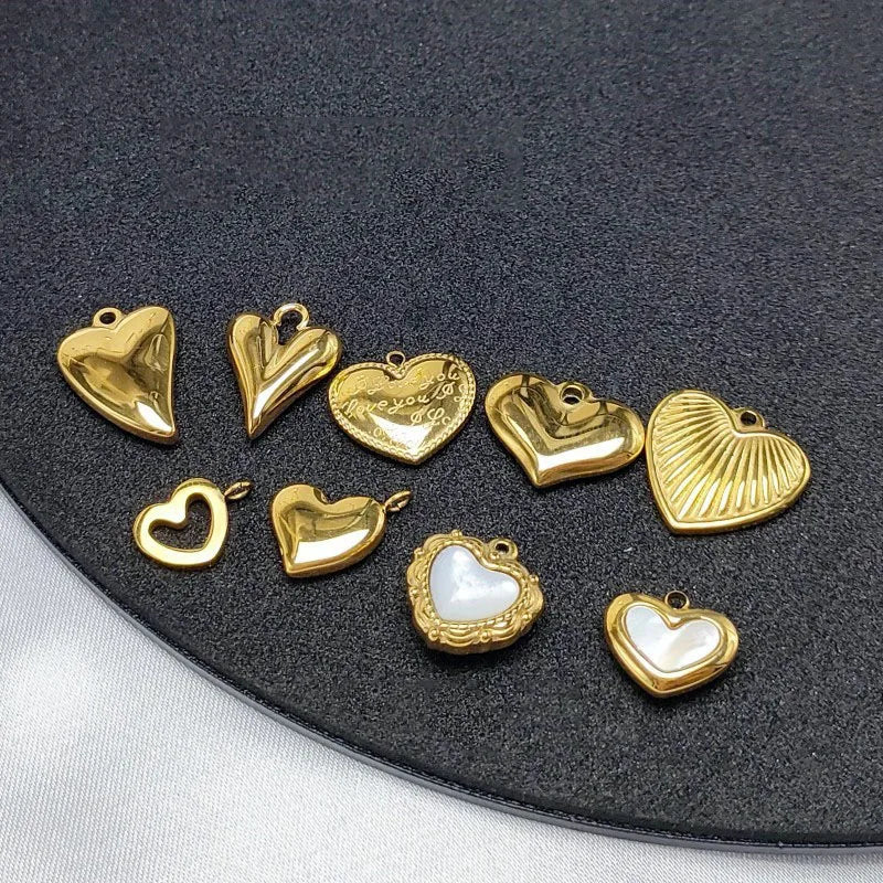 Hot Sale Various Love Heart Pendant Charms 18K Gold Plated Stainless Steel Heart Pendant for Jewelry Making