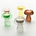 Hot Sale Cute Small Glass Candle Holders Mushroom Painting Colored Glass Tealight Holders for Party Warm Table Decoration