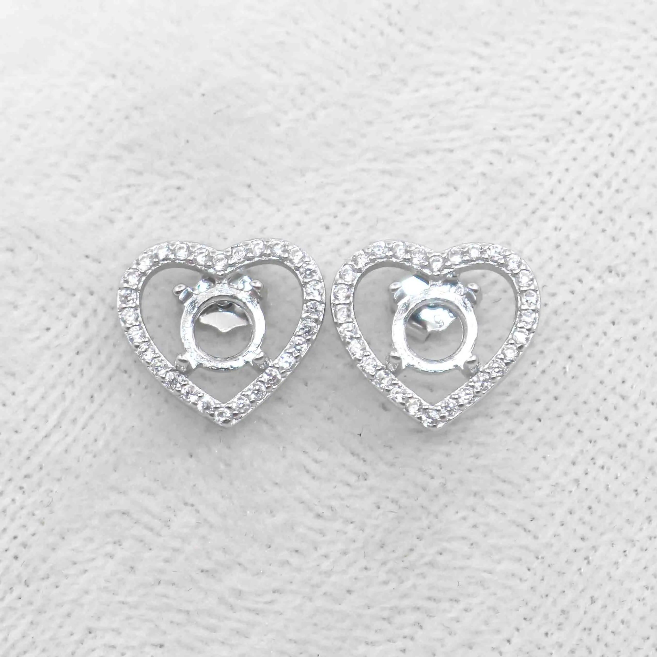 Sterling Silver 5*5mm Semi Mount Stud Earrings Empty Support Blank Claws Setting S925 Base Without Center Stone for DIY Inlay