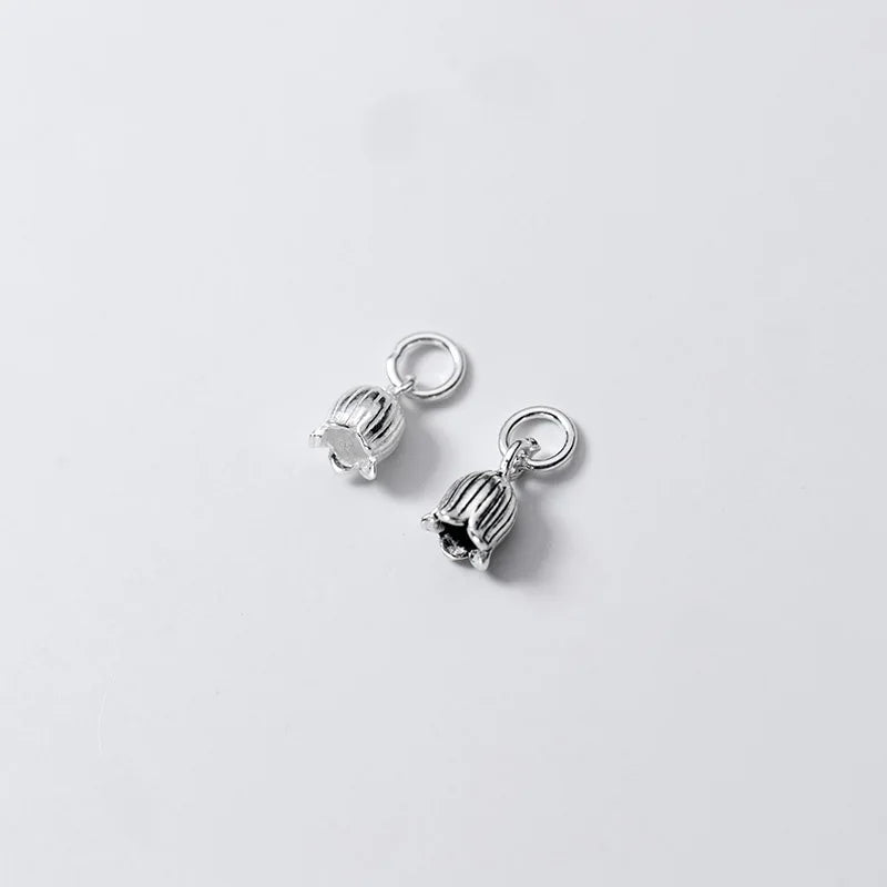 Hertiny 925 Sterling Silver Flowers Charms Silver Tulip Charm 6mm Mini Flower Pendant Jewelry Findings