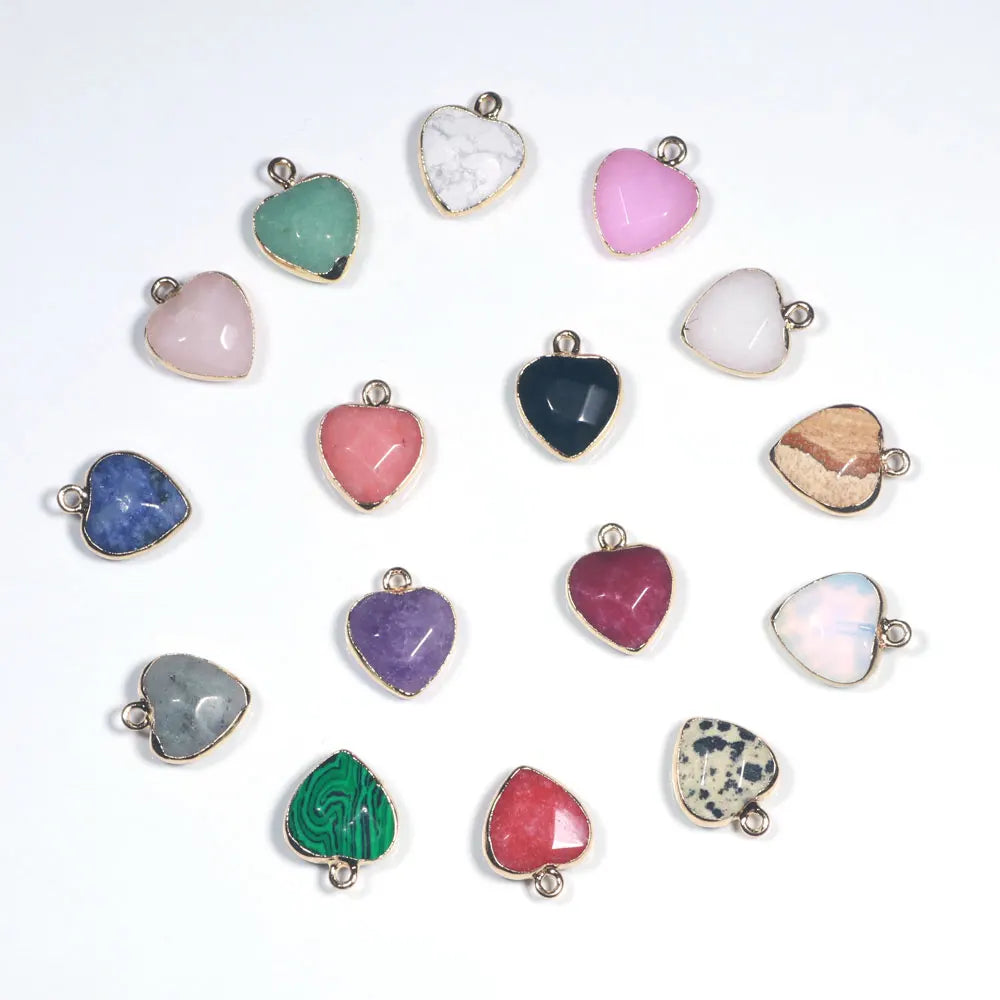 Wholesale Faceted Gem Stone Heart Pendant Gold Plated Black Pink Crystal Love Heart Necklace Pendant for Women
