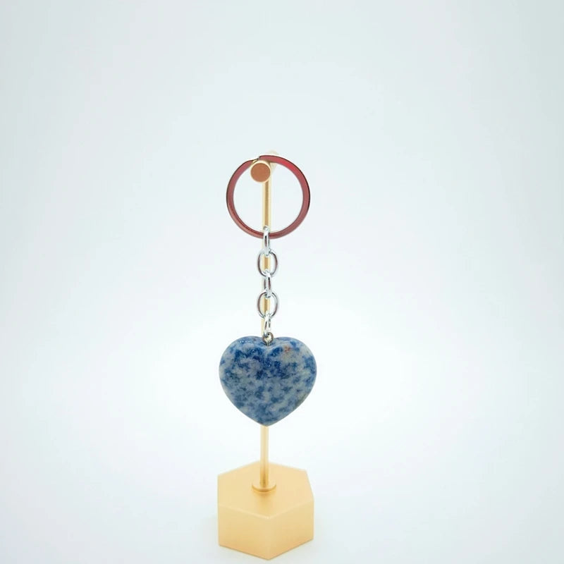 DIY Custom fashion heart keychain necklace blue spot crystal bullet point pendant key chain chakra gemstone alloy keyring crystals