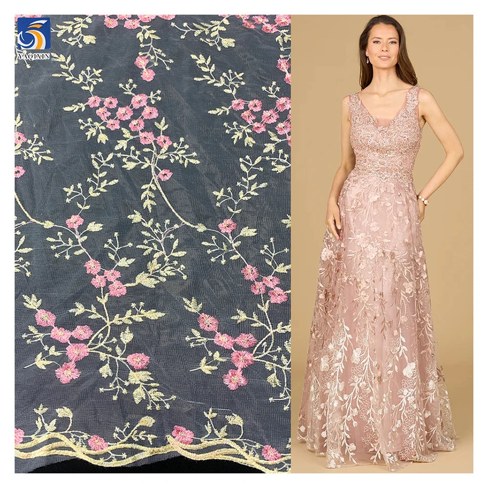 YX2150 2025 Hot Sale Good Price Two-Color Rose Floral Embroidery Lace Fabric Children Garment Dress China Fabric