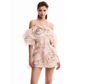 A10726 Migugarment Elegant Ruffle Party Dress 3D Floral Embellishments Off-the Shoulder Backless Sleeveless Mini Dress Summer