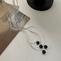 925 Sterling Silver Snake Chain Round Black Agate Pendant Necklaces Women Jewelry