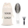 Custom Logo Ionic Wooden Nylon Boar Bristle Brush Set Paddle Vent Design Waterproof Cotton Bag Cleaner Thick Curly Cushion