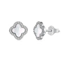 Dylam Trending Fine Fashion S925 Silver Four Leaf Clover 5A Zirconia Onyx Turquoise Malachite White Shell Stone Stud Earrings