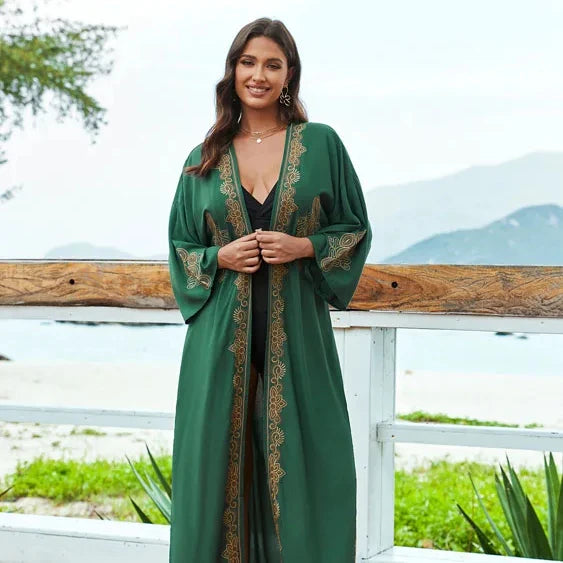 Cotton Embroidered Sunscreen Cardigan Women Vacation Loose Plus Size Beach Jacket Bikini Cover Ups