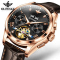 Oupinke 3186 OEM Custom Logo Luxury Genuine Leather Tourbillon Watches Skeleton Waterproof Automatic Mechanical Men Watches