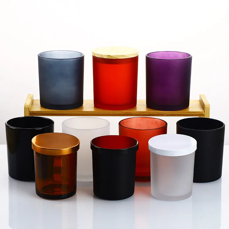 Wholesale Empty Candle Jars Glass 10OZ Matte Black Candle Jars in Bulk 8OZ Frosted Candle Making Jars with Wooden Lid