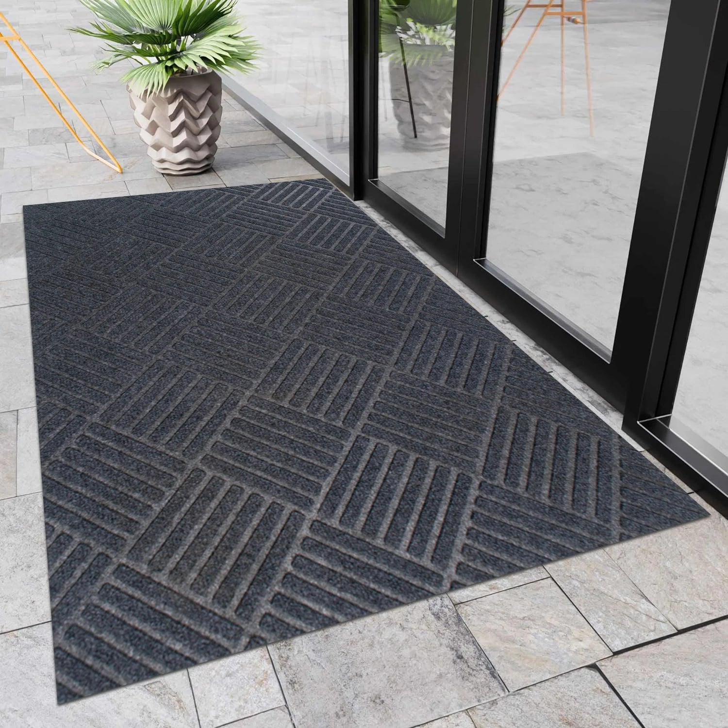 Heavy Duty Sturdy Washable Cushioned Anti-Slip Waterproof Door Mat for Outdoor Entrance Home Entry Patio Porch Garage & Office