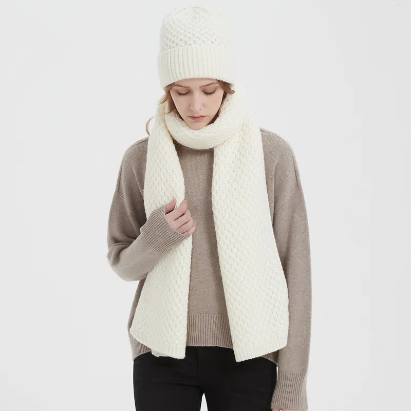 Wholesale Winter Wool Knitted Beanie Hat Scarf Set for Women