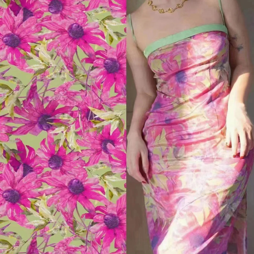 2026 Hot Sale High Definition 100% Polyester Satin Stretch Medium Weight Digital Printed Fabric for Women's Dresses