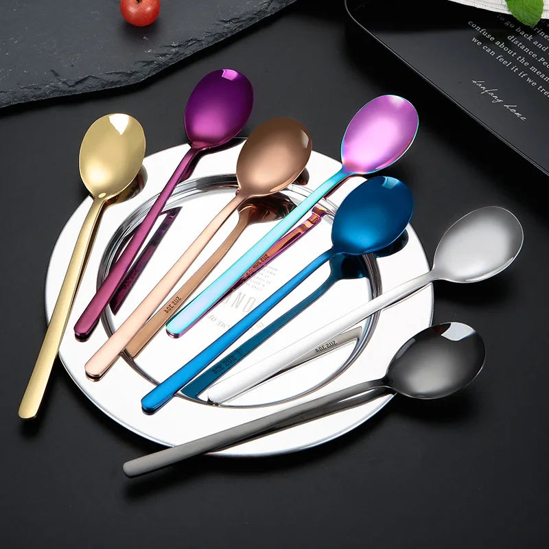 Hot Sale Colorful 304 Stainless Steel Eco-Friendly Mirror Polish Creative Korean Coffee Spoon with Long Handle
