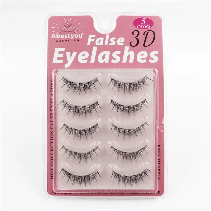 Abestyou 5 Pairs Mink clear Strip Lashes with Box Wispy Soft Natrurel Long Small Cat Eyelashes Extension Makeuppestanas Postizas