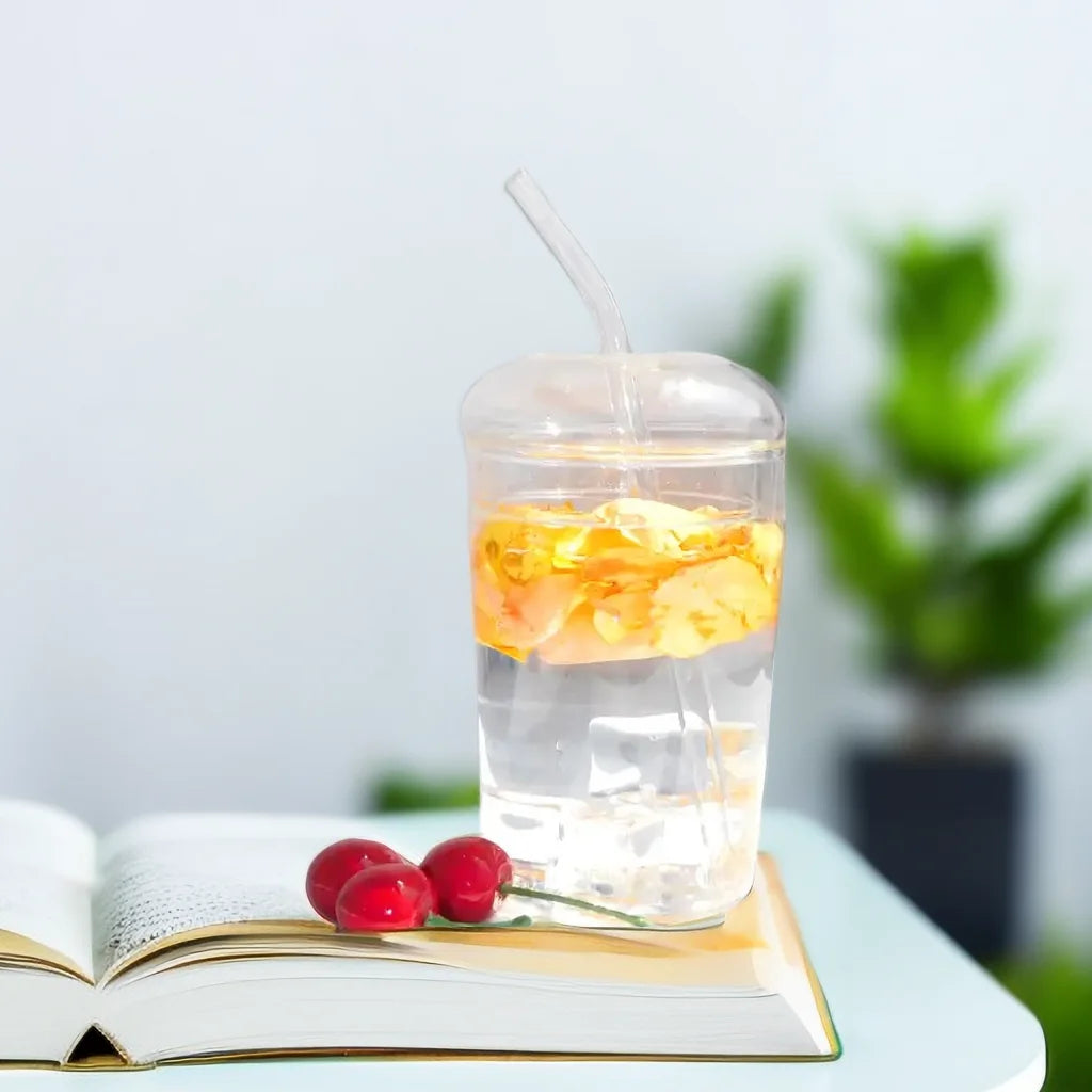 High Borosilicate Coffee Glass Can Shaped Cups Beer Cup with Lid and Glass Straw for Drinking